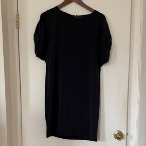 COS Black Short Sleeve Shift Dress with Ruched Sleeves